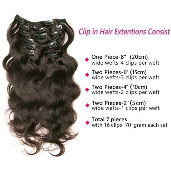 💥Body Wave Clip In Hair Extensions Real Human Hair 1 Set 7 Piece clip ins 100% - Picture 6 of 7